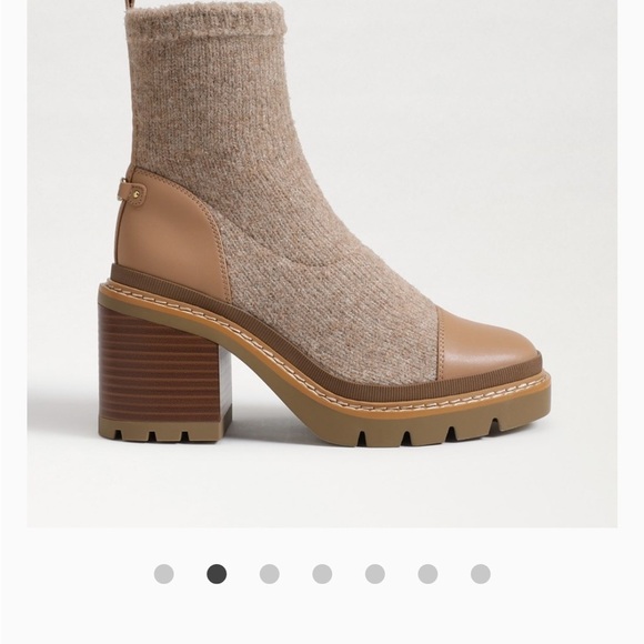 Lug Sole Sock Boots, Block Heel Ankle Booties, Tan Neutral Winter‎ Shoes - Picture 3 of 6